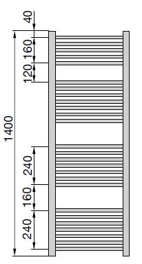 Zehnder Impa törölközőszárítós radiátor 500x1400 egyenes fehér szögletes IMP-140-050 műszaki adatlap